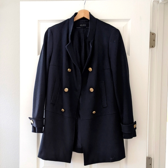 Navy Blue Zara Basic Collection Coat - Picture 1 of 4